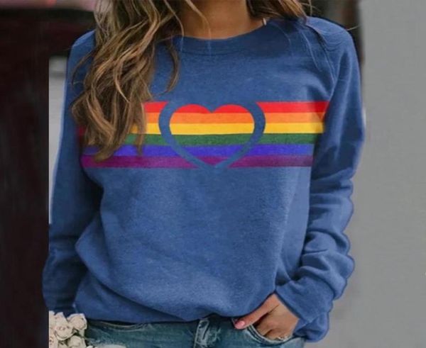 

women casual long sleeve pullover sweatshirt loose oversized women pullover hoodies heart rainbow print hoodies9965448, Black