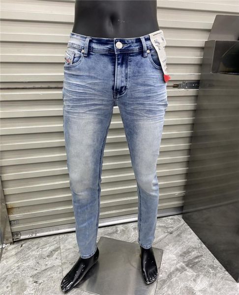 

ummer french solid classic style luxury slimleg jeans fit motorcycle biker denim men039s fashion designer size w298328822, Blue