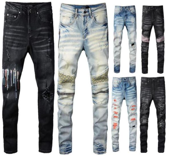 

mens luxury design jeans classical distressed motorcycle biker jean rock skinny ripped holes stripes famous designer 9978701, Blue