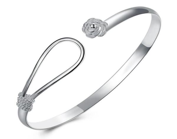 

luckyshine 6pcs holiday gift shiny unique rose flower pure 925 sterling silver open adjustable bracelets bangles russia bangles8879478, Black