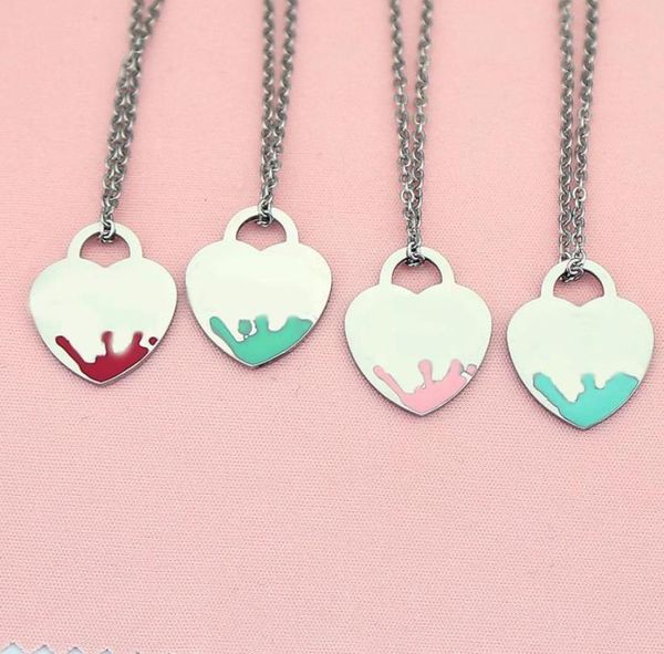 

heart pendant necklace female stainless steel couple big blue pink green red jewelry on the neck gift for girlfriend accessories w8490438, Silver