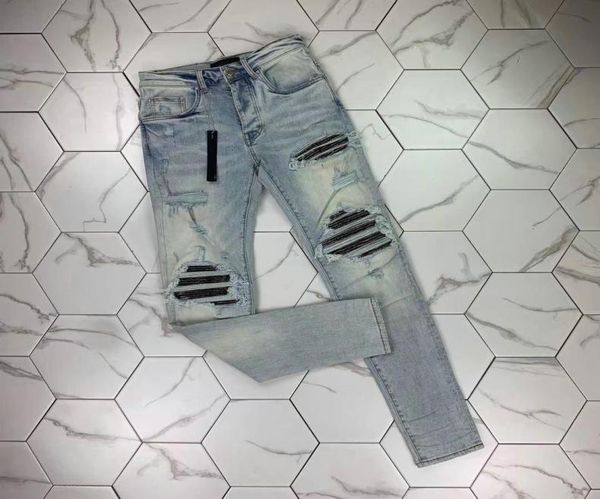 

ph387 new personality fashion embroidered pants slightly stretchy jeans trendy slim hole pants designer fashion brand trousers8037366, Blue
