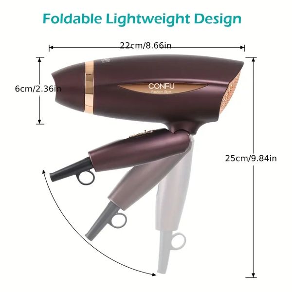

confu 1600w portable folding hair dryer - small, lightweight & perfect for travel
