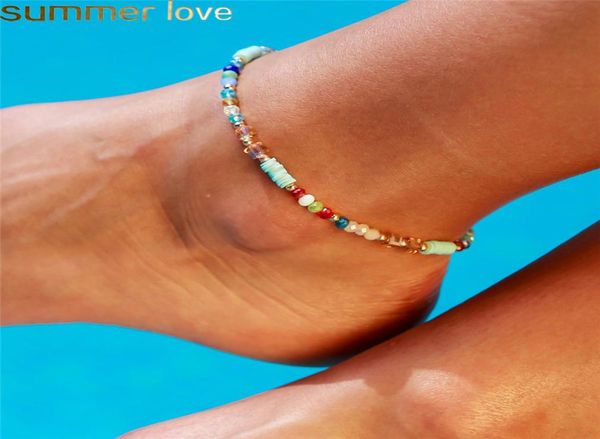 

summer crystal beads anklets for women female barefoot sandals foot jewelry multi color ankle bracelets for women leg chain jewelr7546958, Red;blue