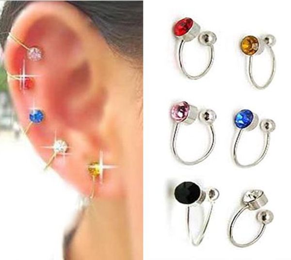 

colorful 12 pairs clip on u body crystal earrings nose lip ring ear cuff stud pin 4256163, Silver