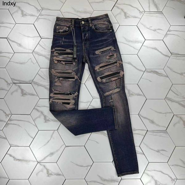 

hm6166 mens jeans distressed motorcycle biker jean rock skinny slim ripped hole stripe fashionable snake embroidery denim pants, Blue