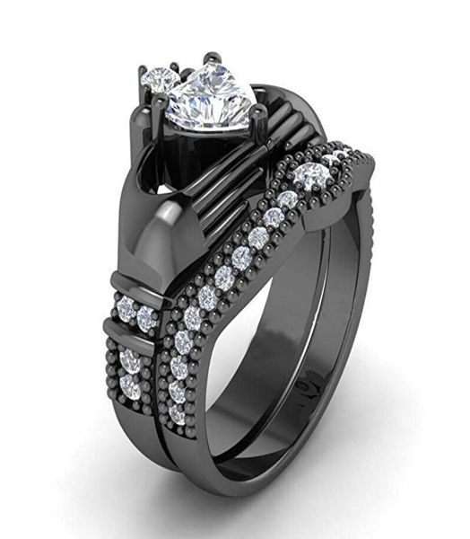 

victoria wieck claddagh luxury jewelry choucong 10kt black gold filled white z cz diamond gemstones women wedding birdal ring 7834899, Slivery;golden