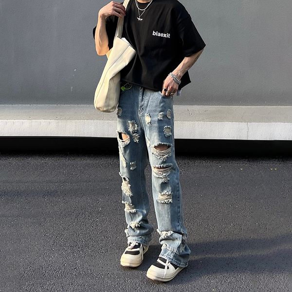 

mens jeans ripped men y2k street slim vintage summer trousers original designer autumn blue casual streetwear fit hole denim pants 230809