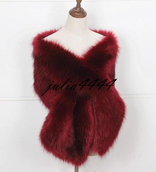 

2019 burgundy bridal stick wraps colorful faux fur shawl women winter wrap for girl prom cocktail party in stock 11 colors c7139614, White
