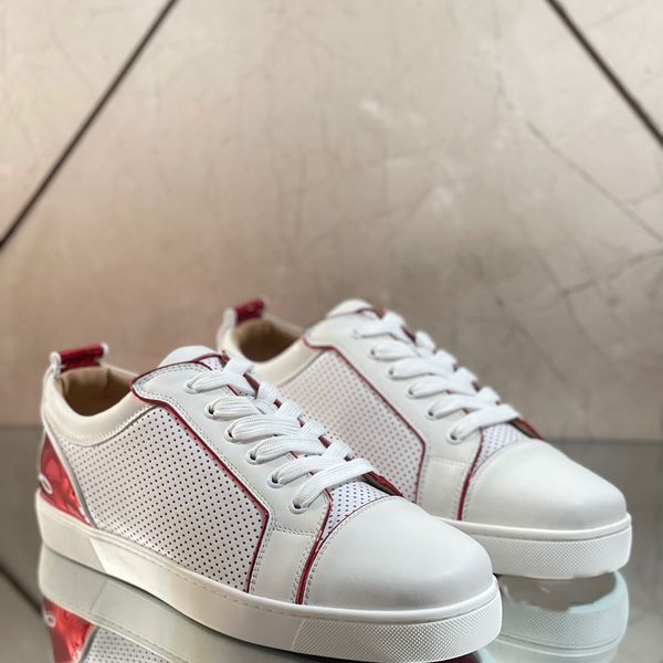 

men's shoes red soled shoes luxury brand low lace up breathable leather personality trend european and american casual flat small white, Black