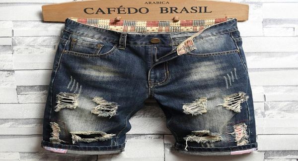 

unique men ripped denim shorts vintage fashion designer men039s washed knee length jeans summer hip hop short pants mens trouse8457991, Blue