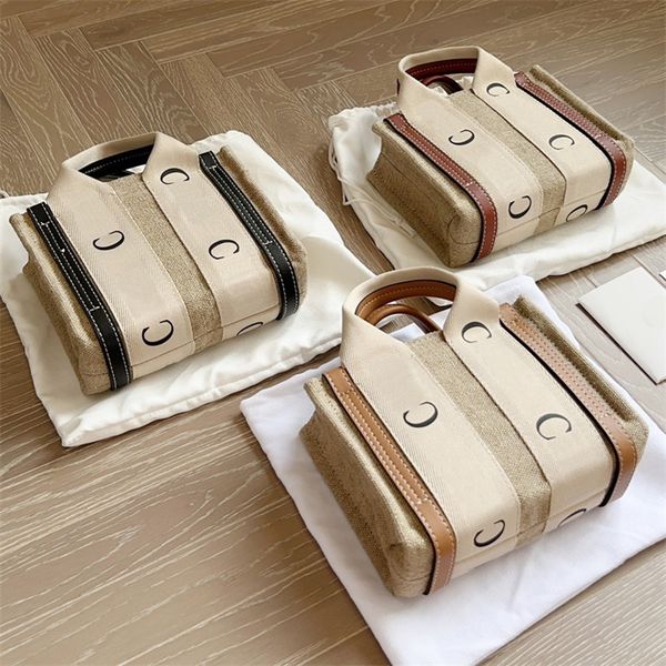 

mini woody tote bag linen canvas designer crossbody bags women luxurys designers small totes shopper purse cross body ribbon brown handbags
