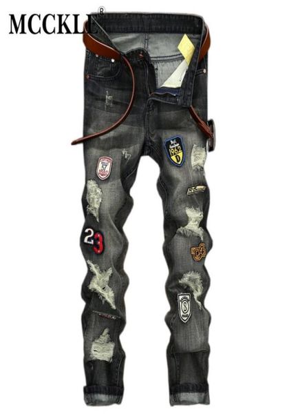 

whole mcckle new fashion distressed mens jeans pants vintage grey patches skinny trousers hi street holes denim biker jeans m1238805, Blue