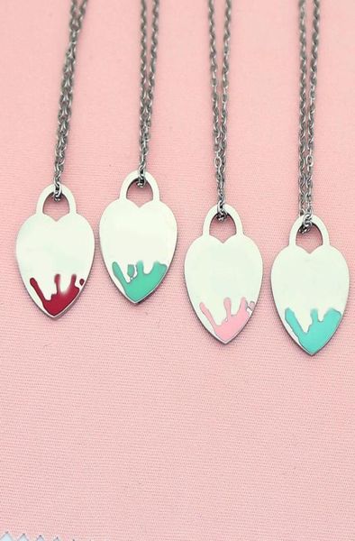

heart pendant necklace female stainless steel couple big blue pink green red jewelry on the neck gift for girlfriend accessories w9018370, Silver
