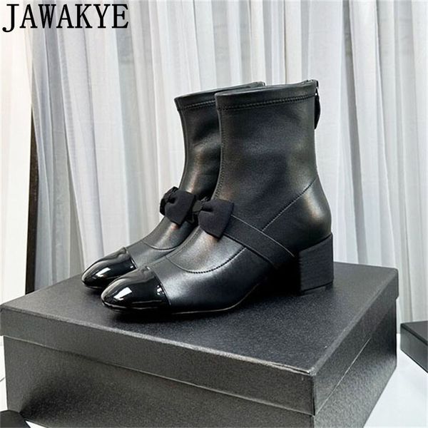 

boots bow tie design genuine leather short women luxury rear zipper slim brand ankle autumn chelsea flats woman 230810, Black