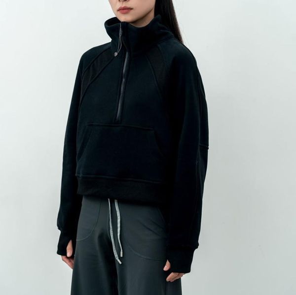 

funnel neck half zip hoodie cropped yoga high sweatshirts women hoodies sports jacket relaxed fit coat with thumbholes9890491, Gray