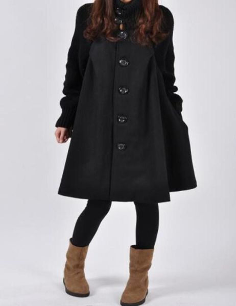

ladies high neck long skirt coats winter wool blends outerwear womens clothing loose woman jackets coats s5xl plus size1923934, Black