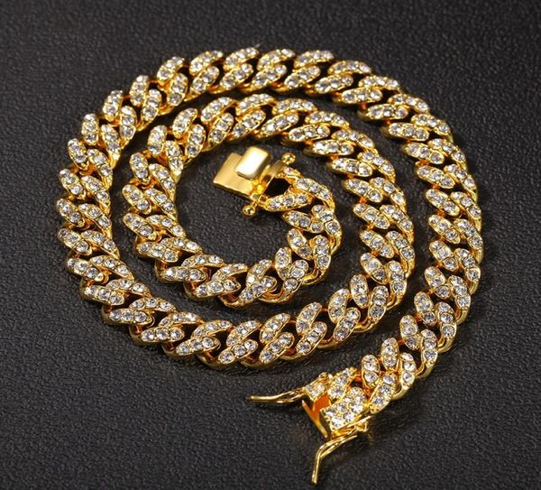 

mens gold miami cuban link chains fashion hip hop iced out chain hiphop necklace jewelry 12mm5058113, Silver