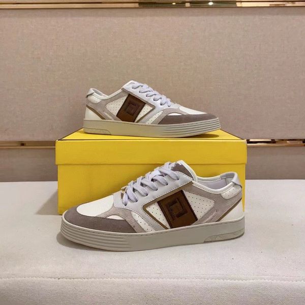 

step sneakers white leather low- lace-up sneaker light gray suede ribbon ff embroidery shoes designer italy shoe 09, Black
