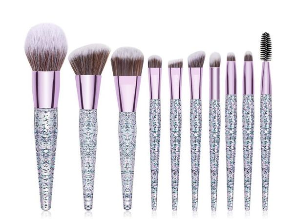 

purple plastic handle makeup brushes 10pcs set eyeshadow powder contour brush kits foundation powder blusher brush soft hair cosme2857930