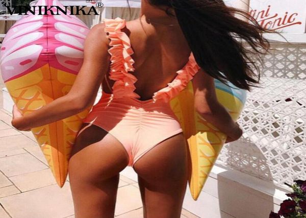 

high cut bikinis 2020 mujer ruffle one piece swimsuit female swimwear push up bathing suit women bathers brazilian bikini t204047322, White;black