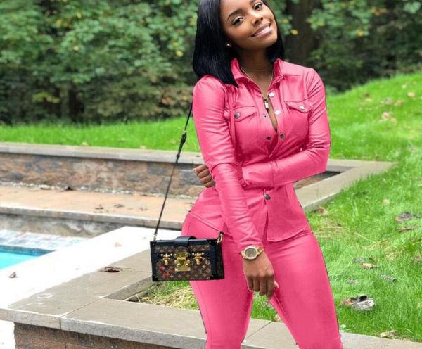 

ld8226 women039s two piece pants european and american fashion long sleeve casual leather cardigan sports suit5774670, White