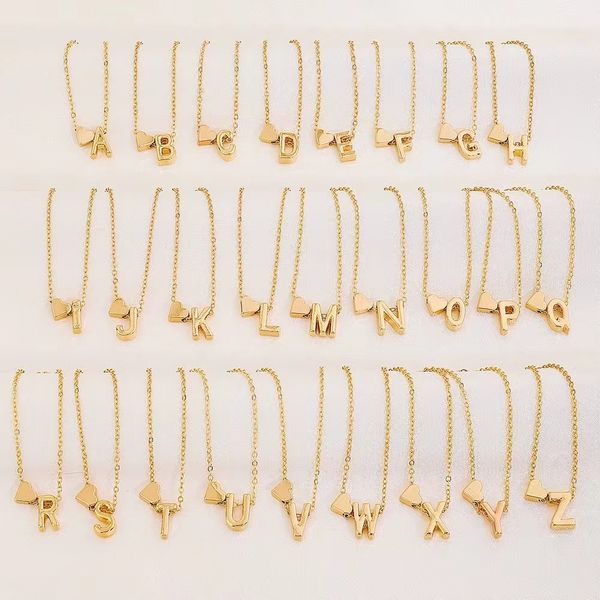 

fashion tiny heart dainty initial necklace gold silver color letter name choker necklaces for women pendant jewelry gift