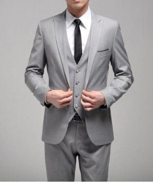 

new style custom made one button slim fit light grey groom tuxedos side slit groomsmen men weddingdinner suitsjacketpantstiev6633098, Black;gray