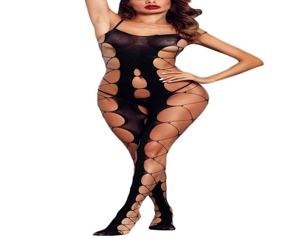 

women fishnet big holes open crotch body stocking hollowed out spaghetti straps backless one piece teddies lingerie exotic ap2962105, Black