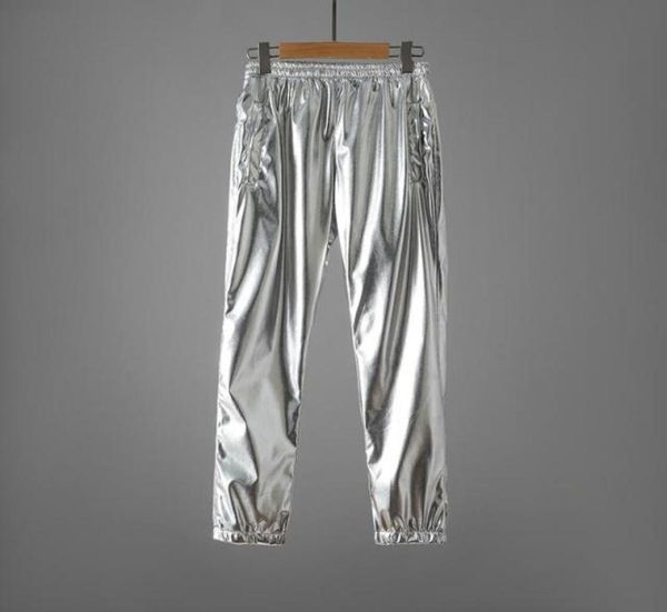 

men039s pants mxxl elastic waist men skinny leather motorcycle hip hop rock punk slim fit pu trousers stage clothes with pocke2793211, Black