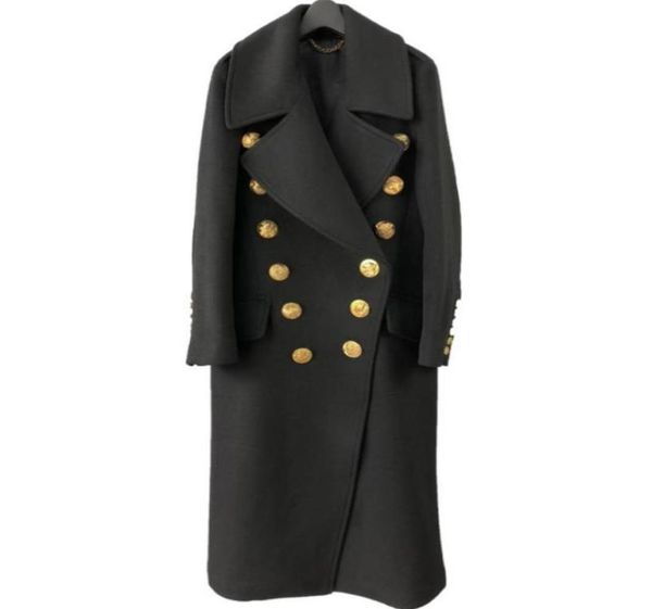 

coat women039s buttons double breasted long wool coat overcoat83787856856309, Black
