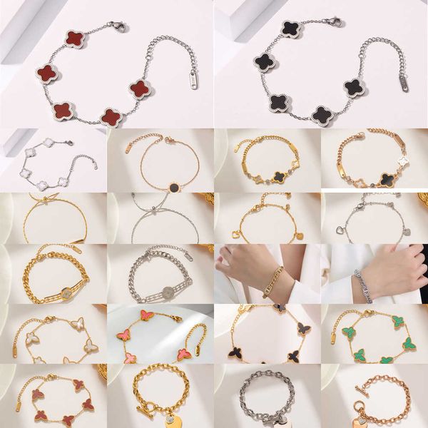 

net red new four leaf clover bracelet female fritillaria multiflora good luck four leaf clover titanium steel bracelet, Golden;silver