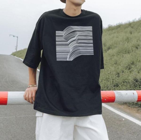 

summer fashion t shirt leisure trend stripe printing round collar short sleeves loose young student mens wear10040147127893, White;black