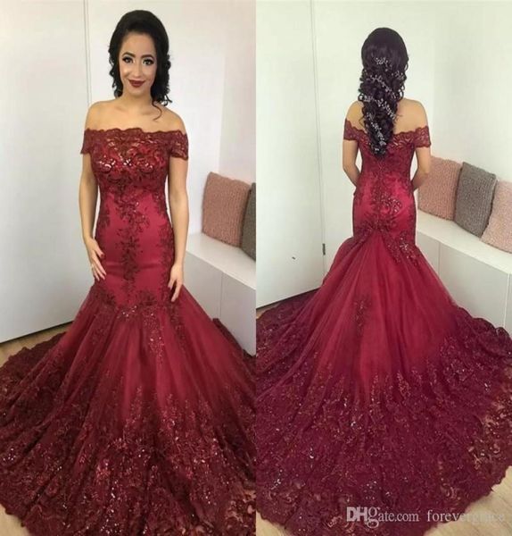 

2019 arabic dubai burgundy mermaid evening dress appliques celebrity formal holiday wear prom party gown custom made plus size7611730, Black;red