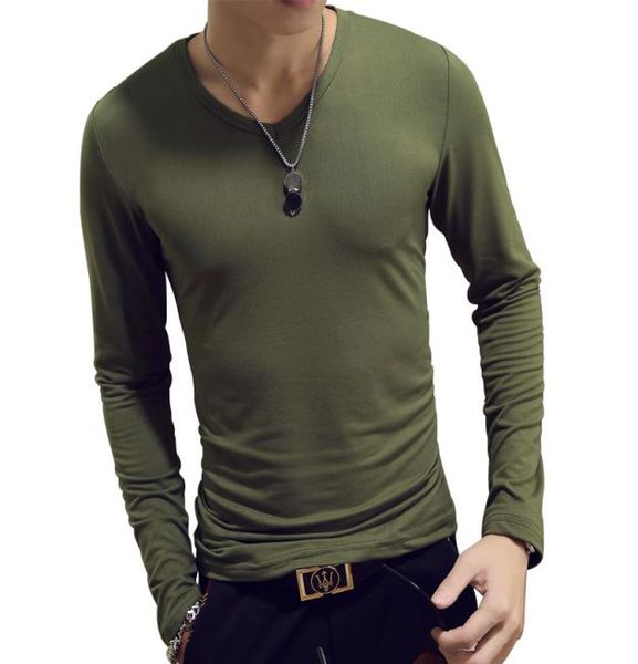 

spring and autumn men039s tshirt long sleeve round neck solid color bottom coat korean slim vneck4673749, White;black
