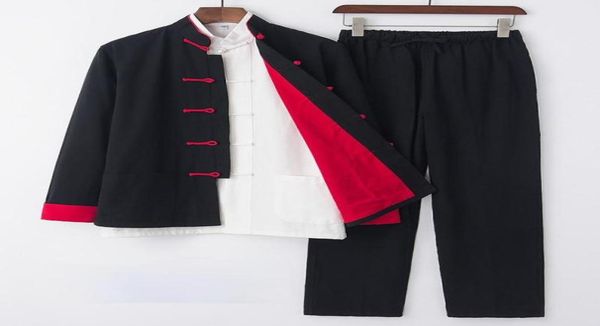 

ethnic clothing 3pcs sets traditional chinese for men cotton retro casual tai chi uniform martial arts tang suit kungfu clothes9836906, Red