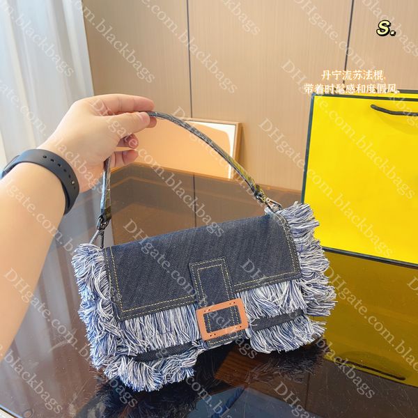 

denim baguette bag designer tassel underarm bag handbag women large capacity fashion vacation style tote crossbody bags