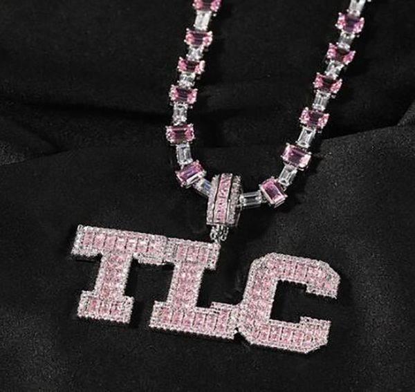 

mens custom a to z initial letter round baguette pendant silver pink necklace for men women gifts with 16inch tennis chain8518014