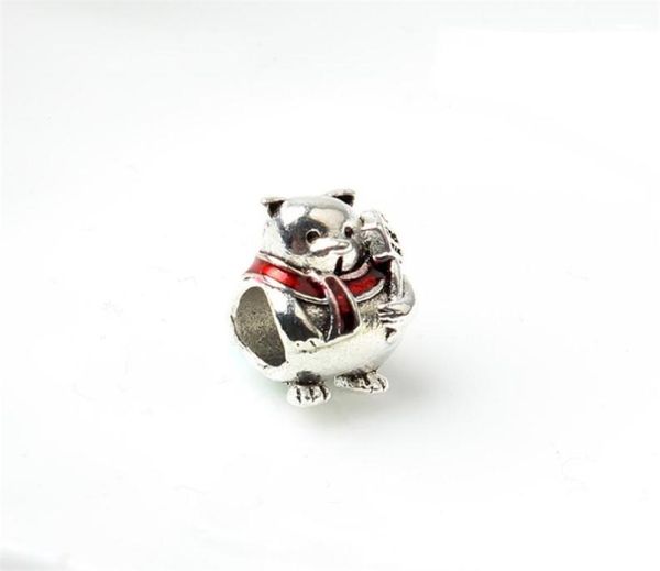 

cute bear painted red unique charm bead big hole fashion women jewelry european style for diy bracelet necklace panza0061207043646, Bronze;silver