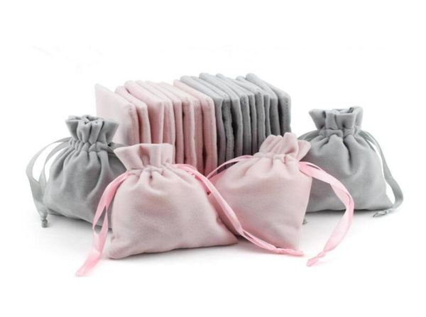 

velvet jewelry gift bags with cord drawstring dust proof jewellery cosmetic storage crafts packaging pouches for boutique retail s5417595, Pink;blue