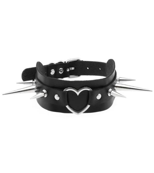 

chokers long spike choker goth punk faux leather collar for women men cool big rivets heart chocker necklaces emo halloween cospla1428345, Golden;silver