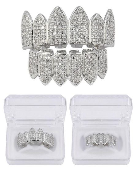 

hip hop 18k gold plated macro pave cz icedout grillz with extra molding bars included whole3127612, Black