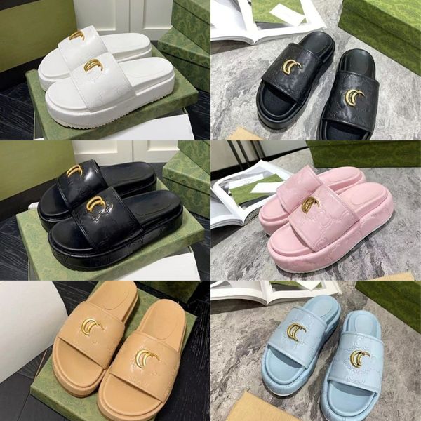 

designer luxury brand leather platform slippers sandals quilted thick bottom women slippers fashion summer shoes slider beach slipper eur 35, Black