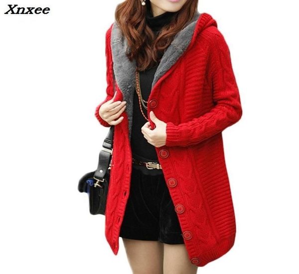 

new winter hooded cardigan women cashmere sweater red white coat thick warm sueter mujer long sleeve female knitted outwear y200721487023, White;black
