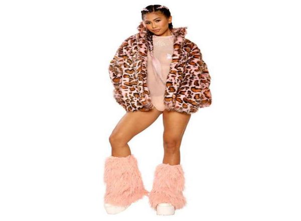 

thicken leopard women jacket midlong faux fur coat women slim casual leopard fur jackets female 2112131012771, Black