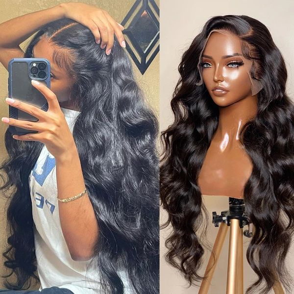 

body wave 13x4 13x6 hd transparen lace front wig 30inch lace frontal wig human hair wigs for women brazilian hair pre plucked, Black