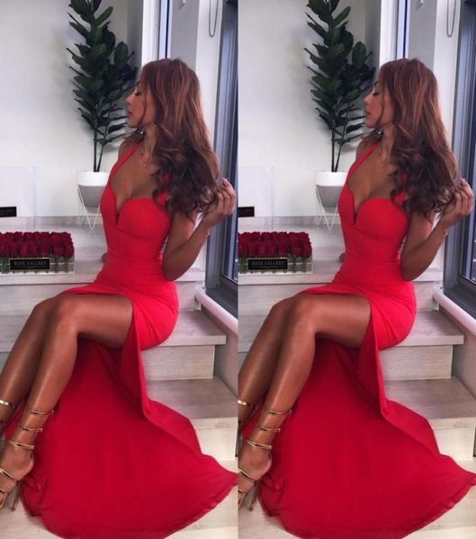 

2020 red mermaid prom party dresses halter side split long formal dresses sweetheart neck sleeveless evening gowns6789791, Black