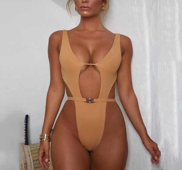 

high leg cut one piece swimsuit women waist buckle belt swimwear female 2020 brazilian bathing suit thong monokini bodysuit6921433, White;black