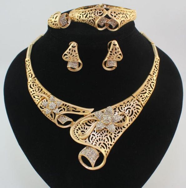 

fashion women 18k gold plated africa dubai wedding party flower necklace earring bracelet rings jewelry sets5290035, Slivery;golden