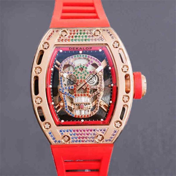 

rm skull color diamond inlaid personalized large dial wine barrel full-automatic mechanical watch fashion